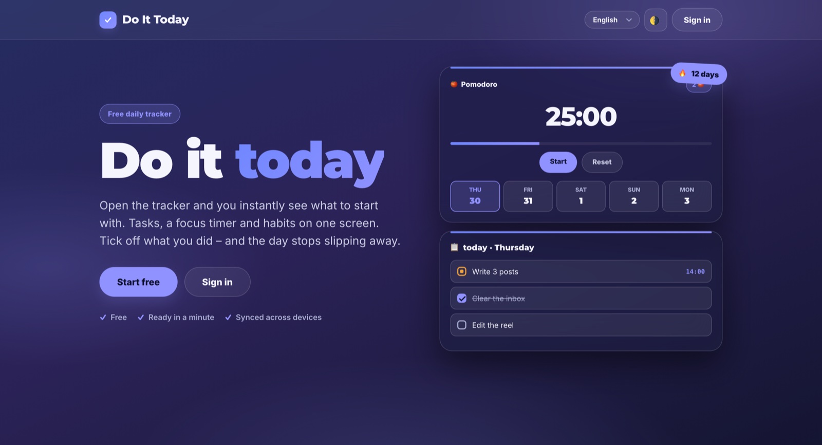 Do It Today – free daily tracker